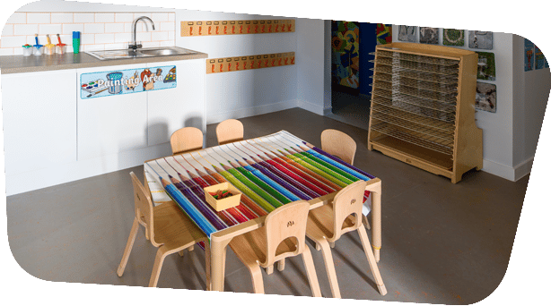 Nursery interior preschool room arts and craft table